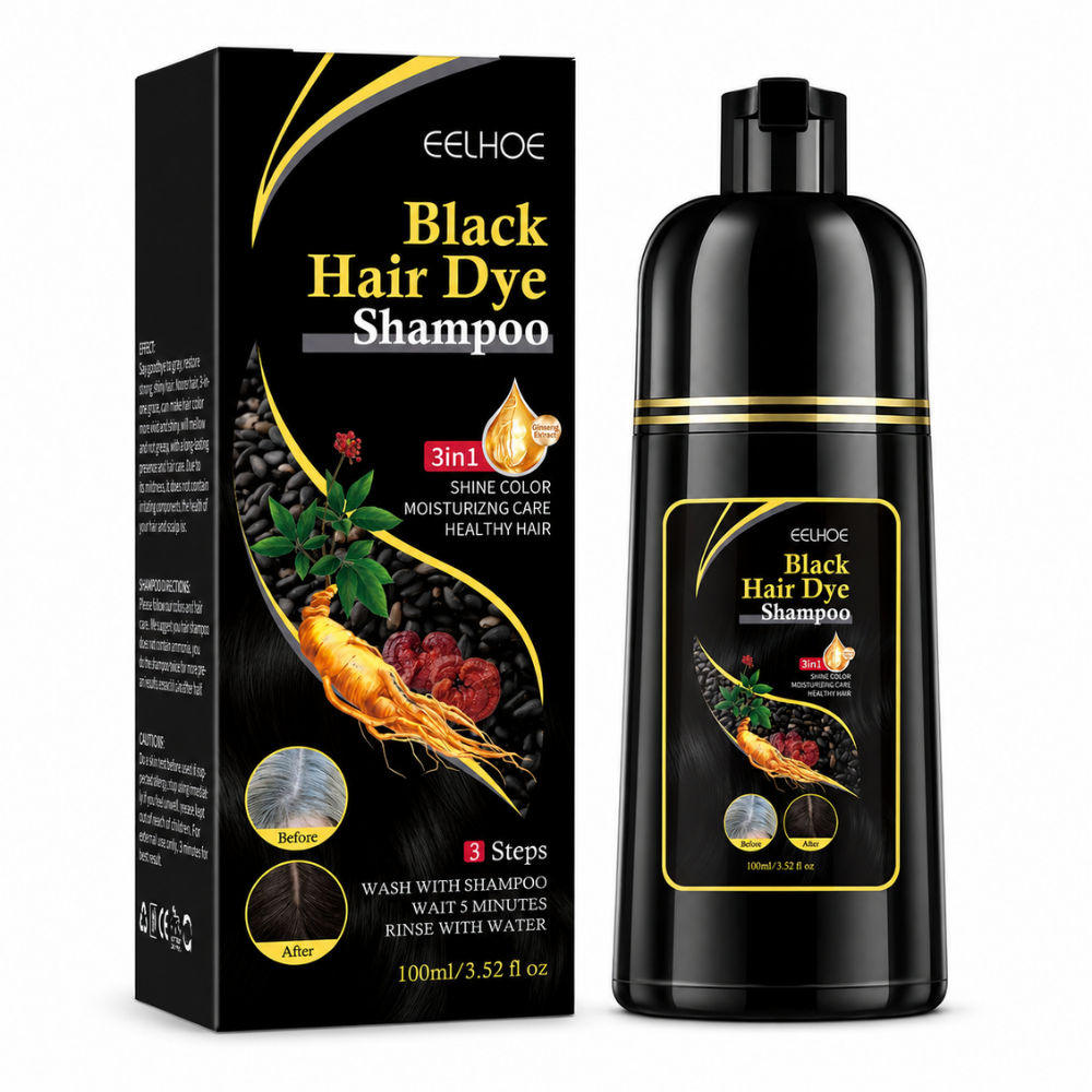 Black Hair Dye Shampoo – 3-in-1 Instant Hair Color, Shine & Moisturizing Care