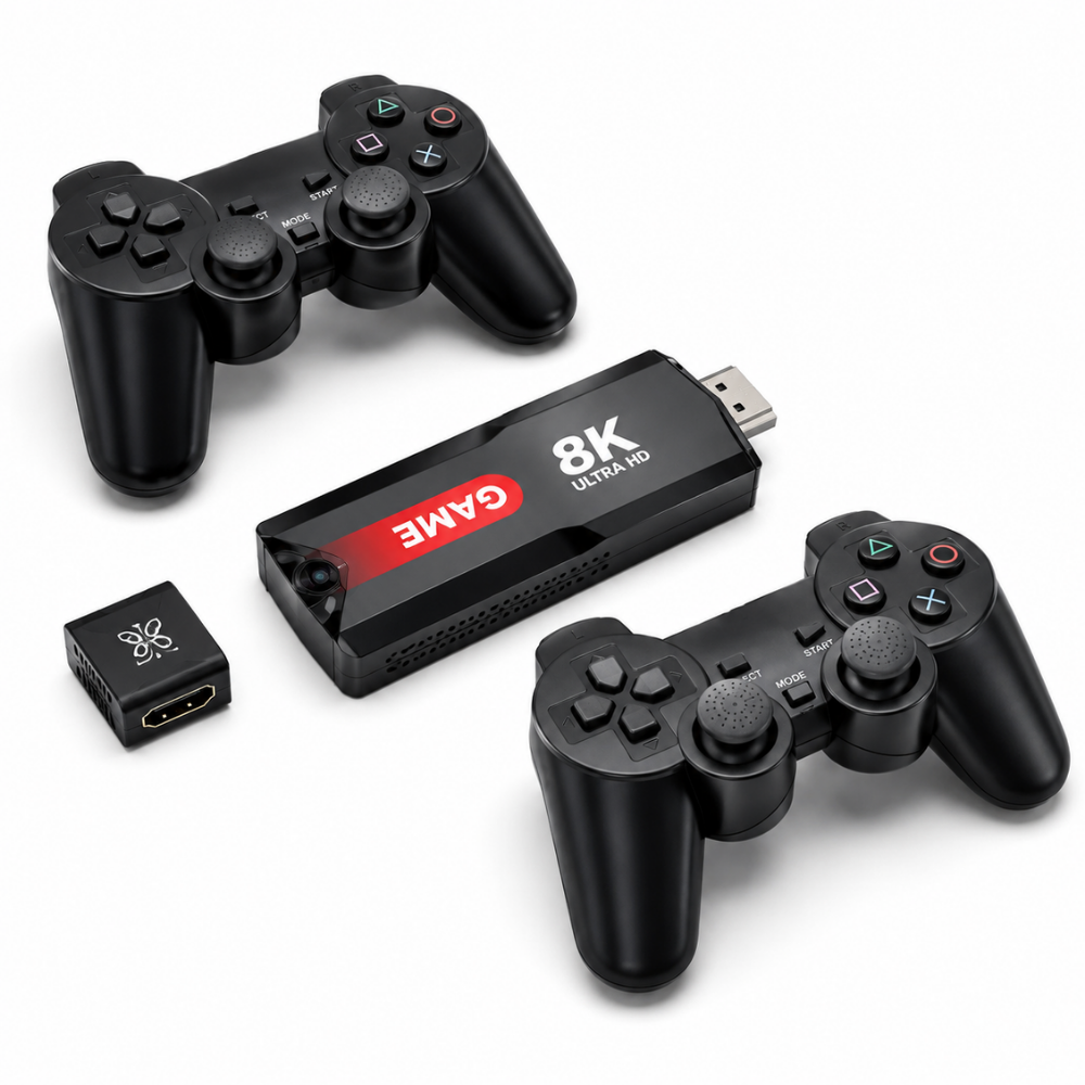 عصا ألعاب بدقة 8K فائقة الوضوح مع وحدتي تحكم لاسلكيتين – جهاز ألعاب بمنفذ HDMI